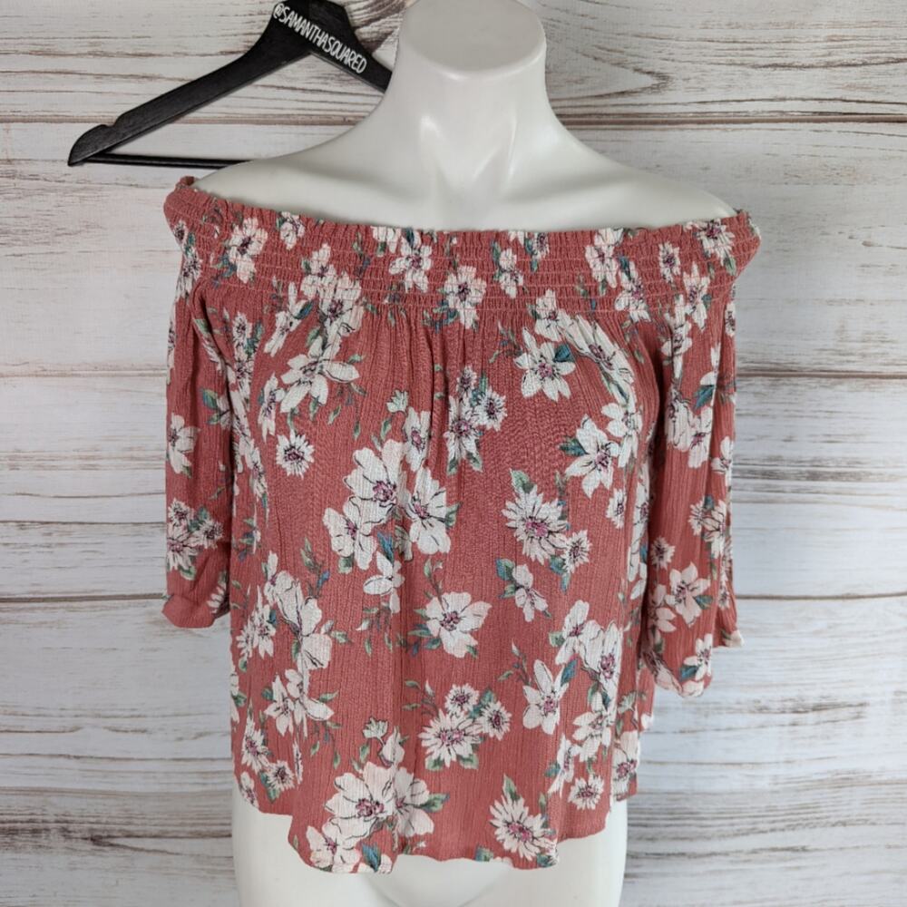 One Clothing Gauzy Off the Shoulder Boho Floral Top sz Small